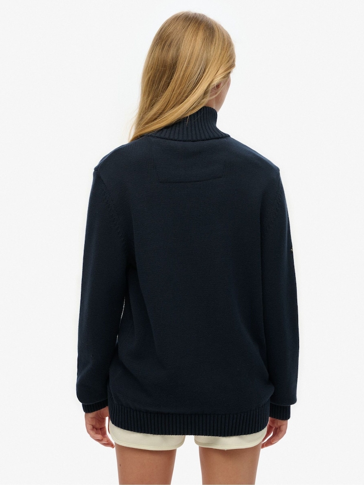 Superdry Blue Oversized Classics Half-Zip Knitted 100% Cottton Jumper - Image 2 of 6