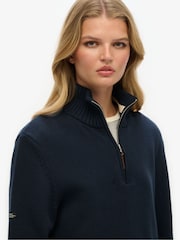 Superdry Blue Oversized Classics Half-Zip Knitted 100% Cottton Jumper - Image 4 of 6