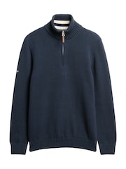 Superdry Blue Oversized Classics Half-Zip Knitted 100% Cottton Jumper - Image 5 of 6