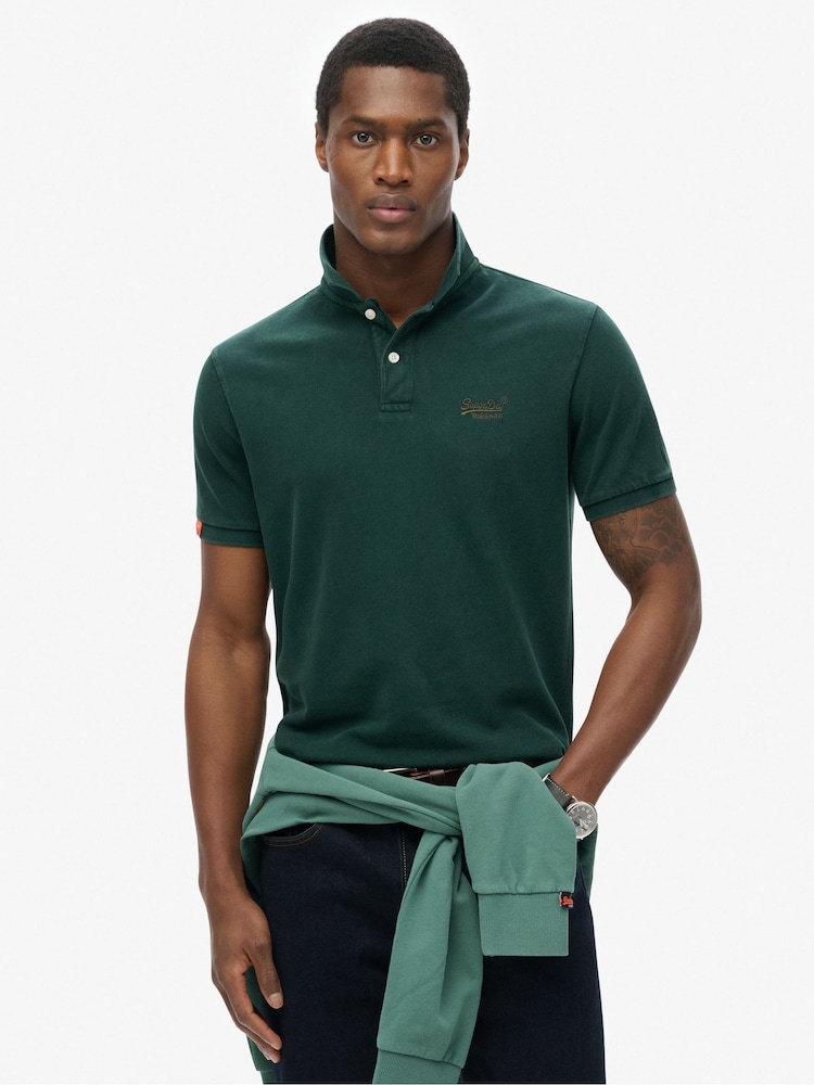 Superdry Green Vintage Destroy 100% Cottton Polo Shirt - Image 1 of 6