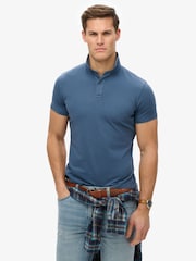 Superdry Blue 100% Cottton Essential Jersey Polo Top - Image 1 of 5