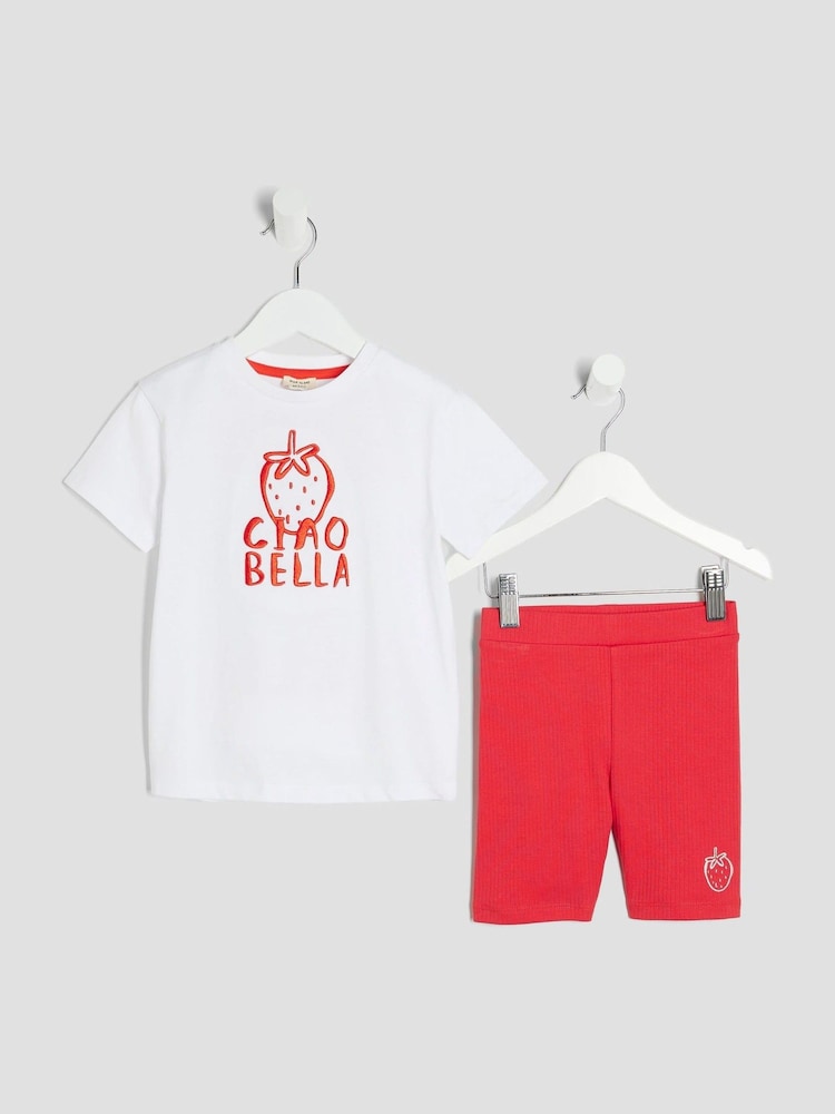 River Island Cream Girls Ciao Bella T-Shirt Set - Image 1 of 5