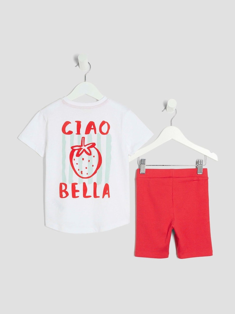 River Island Cream Girls Ciao Bella T-Shirt Set - Image 2 of 5 River Island Cream Girls Ciao Bella T-Shirt Set - Image 2 of 5
