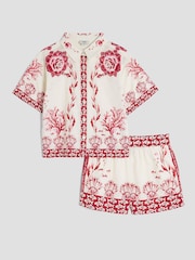 River Island Red Girls Border Printed 100% Cotton Shirt Set - Image 1 of 5