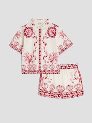 River Island Red Girls Border Printed 100% Cotton Shirt Set - Image 4 of 5