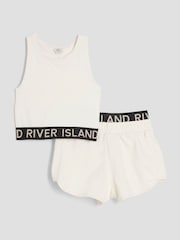 River Island Cream Girls Glitter Tank Top Set - Image 1 of 4