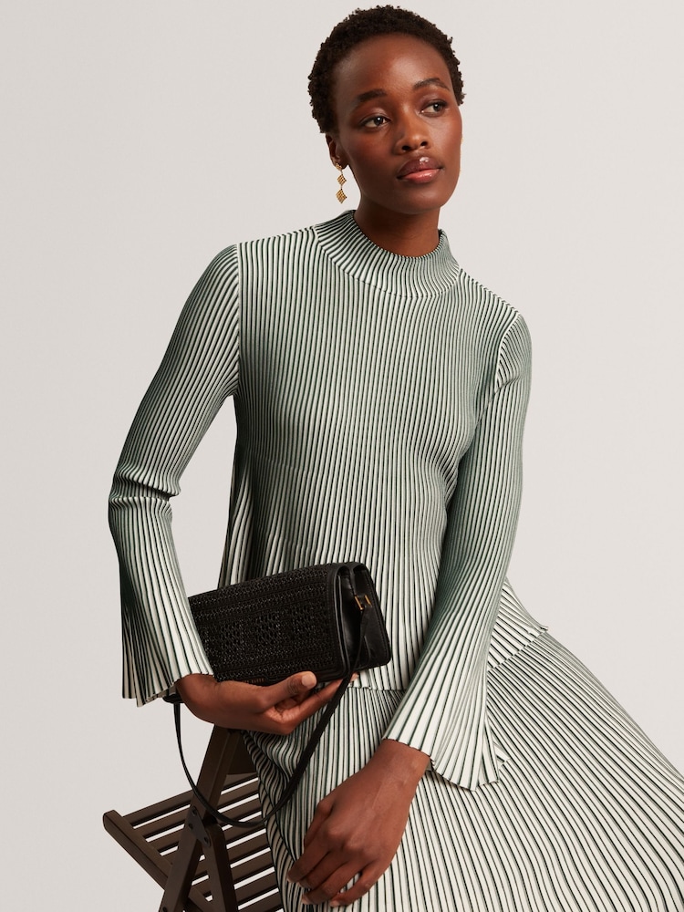 Ted Baker Aeris Ribbed Top With Fluted Hem And Sleeves - Image 5 of 8