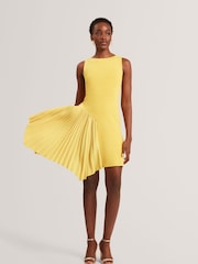 Ted Baker Yellow Jacara Sleeveless Knit Mini Dress With Pleat Panel - Image 5 of 7