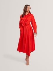Ted Baker Red Ellisia Cotton Wrap Shirt Midi Dress - Image 1 of 7