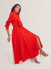 Ted Baker Red Ellisia Cotton Wrap Shirt Midi Dress - Image 2 of 7