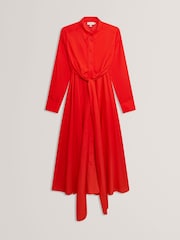 Ted Baker Red Ellisia Cotton Wrap Shirt Midi Dress - Image 6 of 7