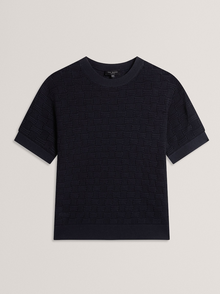 Ted Baker Blue Emeta Touch Of Silk Knitted Crew Neck T-Shirt - Image 1 of 2