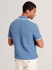 Ted Baker Blue Open Neck Sachair Waffle Stitch Polo Shirt - Image 2 of 8