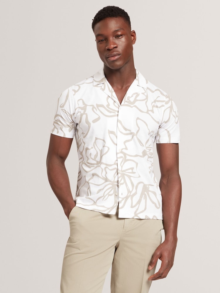 Ted Baker White Claub Floral Print Jersey Shirt - Image 1 of 8