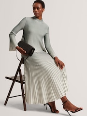 Ted Baker Green Jenavia Textured Stripe Knitted Midi Skirt - Image 1 of 8
