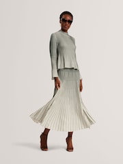Ted Baker Green Jenavia Textured Stripe Knitted Midi Skirt - Image 2 of 8