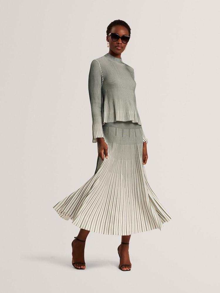 Ted Baker Green Jenavia Textured Stripe Knitted Midi Skirt - Image 2 of 8