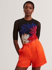 Ted Baker Black Ilussa Printed Mesh Half Sleeve Top - Image 1 of 8