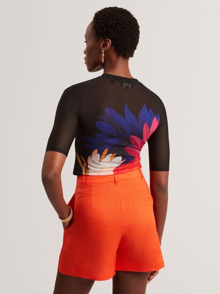 Ted Baker Black Ilussa Printed Mesh Half Sleeve Top - Image 2 of 8