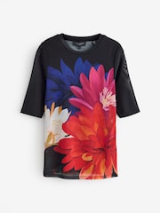 Ted Baker Black Ilussa Printed Mesh Half Sleeve Top - Image 5 of 8
