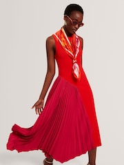 Ted Baker Red Zeera Sleeveless Knit Midi Dress With Pleat Panel - Image 1 of 7