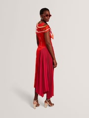 Ted Baker Red Zeera Sleeveless Knit Midi Dress With Pleat Panel - Image 3 of 7