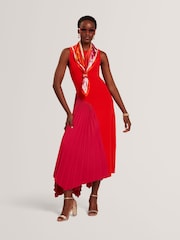 Ted Baker Red Zeera Sleeveless Knit Midi Dress With Pleat Panel - Image 5 of 7