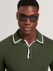 Ted Baker Green Brucei Waffle Stitch Knit Polo Shirt - Image 2 of 7