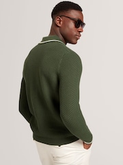 Ted Baker Green Brucei Waffle Stitch Knit Polo Shirt - Image 3 of 7