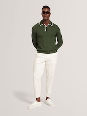 Ted Baker Green Brucei Waffle Stitch Knit Polo Shirt - Image 4 of 7