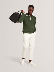 Ted Baker Green Brucei Waffle Stitch Knit Polo Shirt - Image 5 of 7