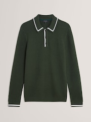 Ted Baker Green Brucei Waffle Stitch Knit Polo Shirt - Image 6 of 7