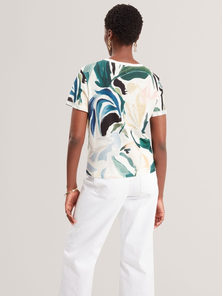 Ted Baker White Kcarole Linen Blend Printed Boxy T-Shirt - Image 2 of 8