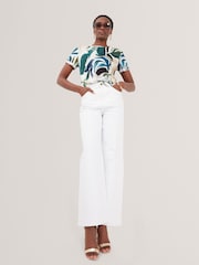 Ted Baker White Kcarole Linen Blend Printed Boxy T-Shirt - Image 4 of 8