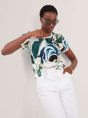 Ted Baker White Kcarole Linen Blend Printed Boxy T-Shirt - Image 5 of 8