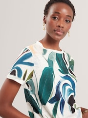 Ted Baker White Kcarole Linen Blend Printed Boxy T-Shirt - Image 6 of 8
