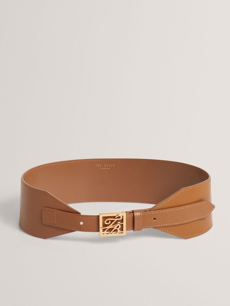 Ted Baker Brown Aniikaa Tb Script Leather Waist Belt - Image 1 of 2