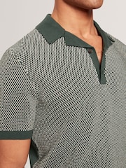 Ted Baker Green Small Gregry Stitch Knitted Polo Shirt - Image 4 of 7