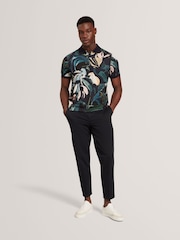 Ted Baker Black Kivem Floral Print Polo Shirt - Image 2 of 7