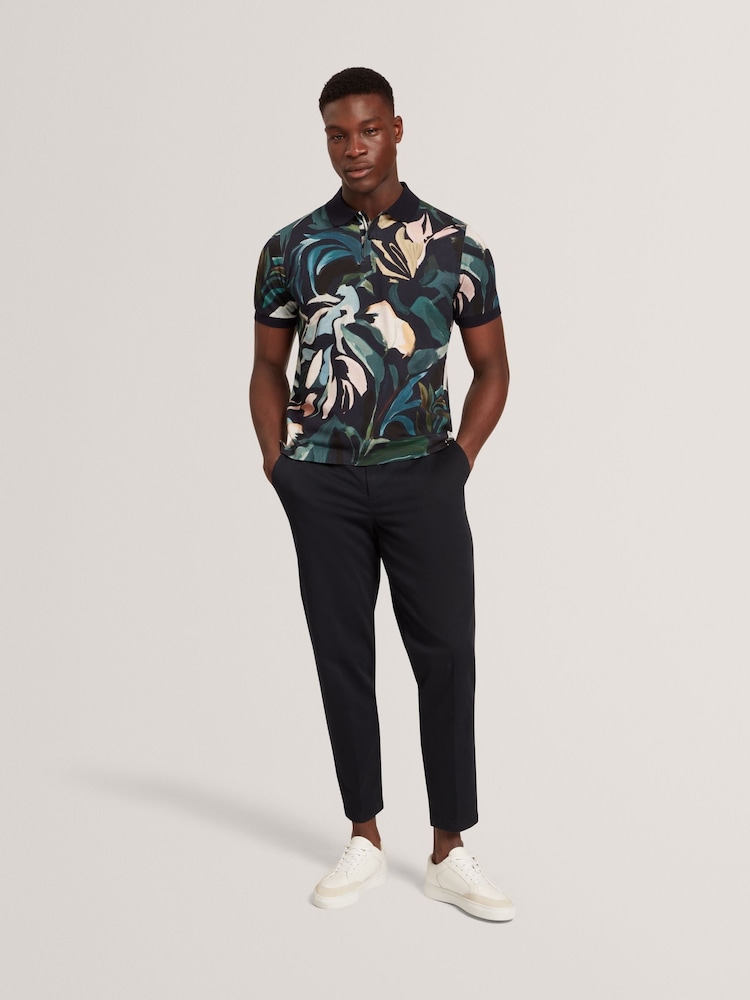 Ted Baker Black Kivem Floral Print Polo Shirt - Image 2 of 7