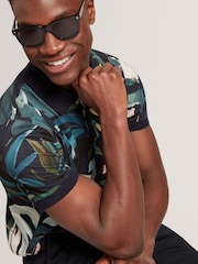 Ted Baker Black Kivem Floral Print Polo Shirt - Image 3 of 7
