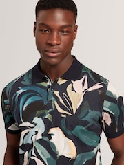 Ted Baker Black Kivem Floral Print Polo Shirt - Image 4 of 7