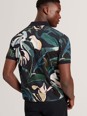 Ted Baker Black Kivem Floral Print Polo Shirt - Image 5 of 7