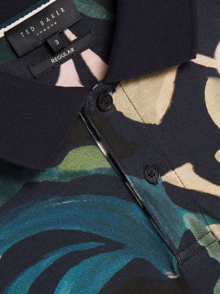 Ted Baker Black Kivem Floral Print Polo Shirt - Image 7 of 7