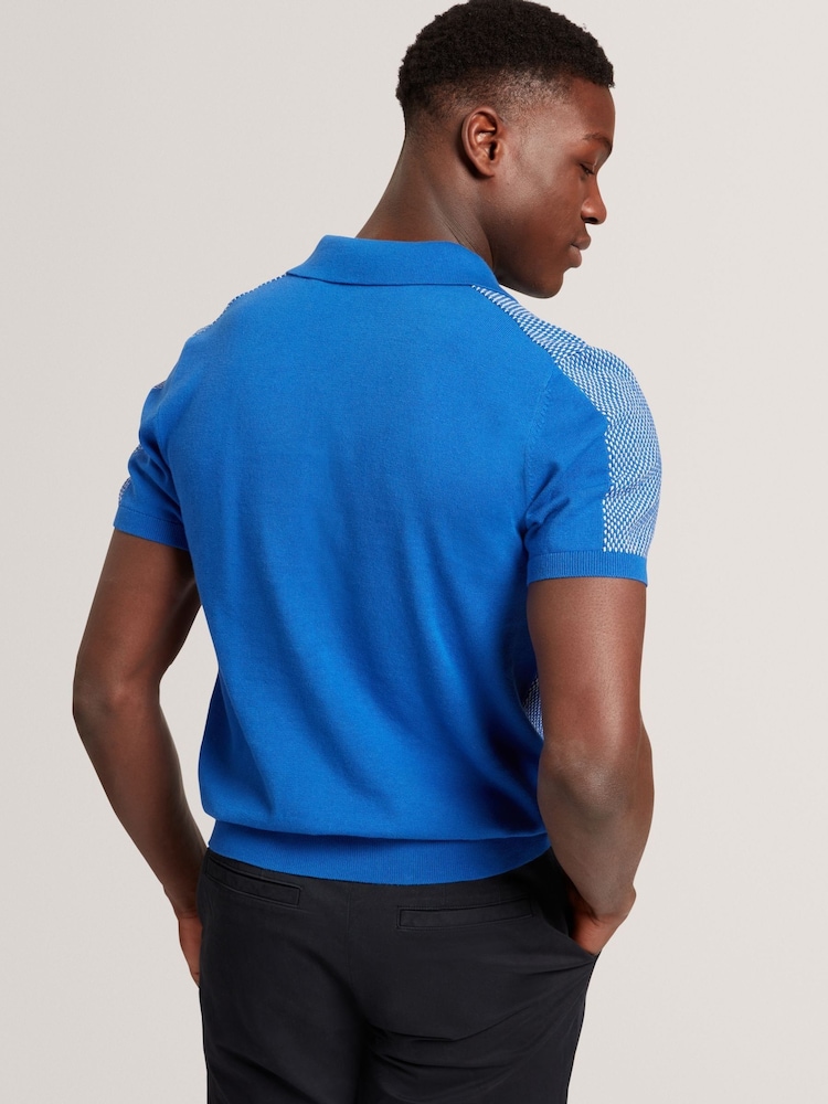 Ted Baker Blue Small Gregry Stitch Knitted Polo Shirt - Image 2 of 7 Ted Baker Blue Small Gregry Stitch Knitted Polo Shirt - Image 2 of 7