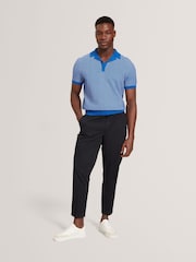 Ted Baker Blue Small Gregry Stitch Knitted Polo Shirt - Image 3 of 7