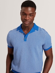 Ted Baker Blue Small Gregry Stitch Knitted Polo Shirt - Image 4 of 7