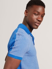 Ted Baker Blue Small Gregry Stitch Knitted Polo Shirt - Image 5 of 7