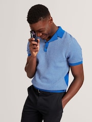 Ted Baker Blue Small Gregry Stitch Knitted Polo Shirt - Image 6 of 7