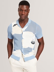 Ted Baker Blue Oversized Gillspi Jacquard Knit Floral Print Shirt - Image 1 of 7